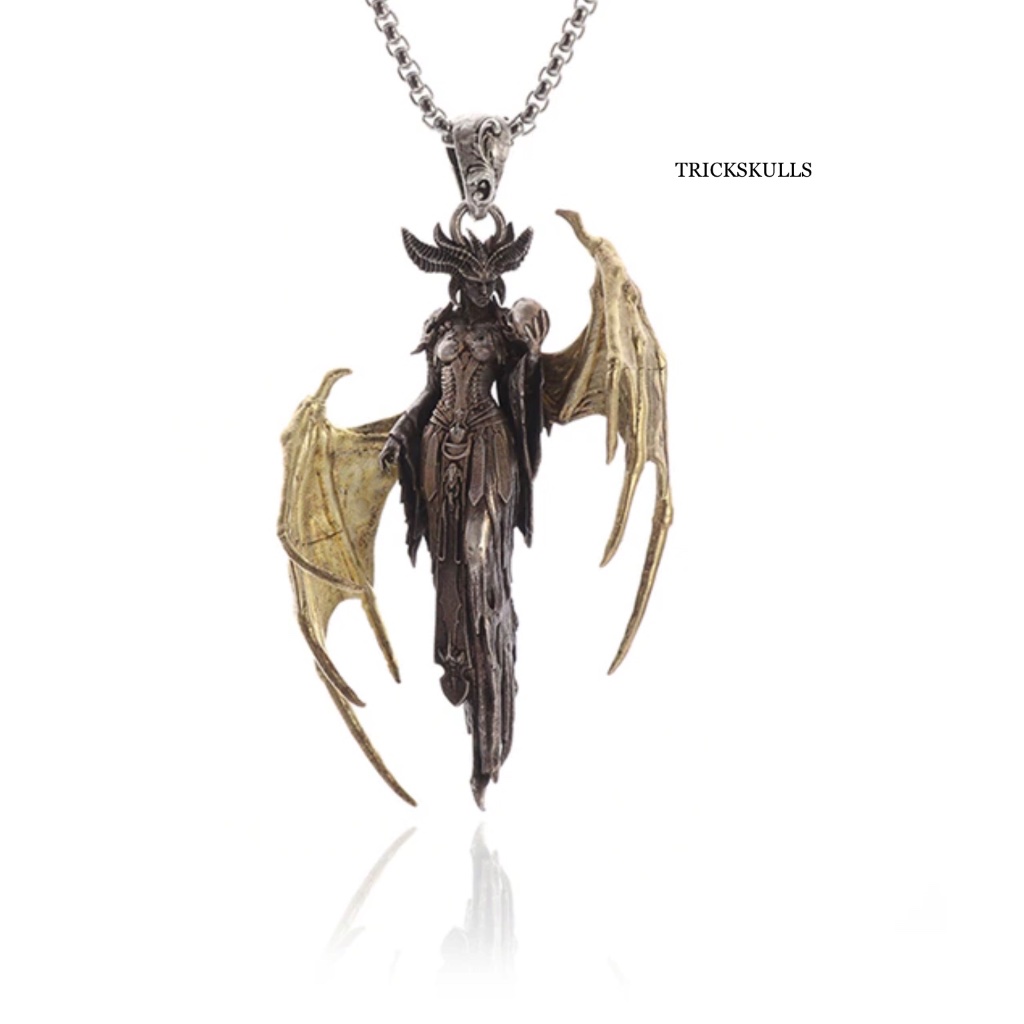 Winged Devil Demon Goddess Modern Vintage Streetwear Pendant 60cm Box Chain